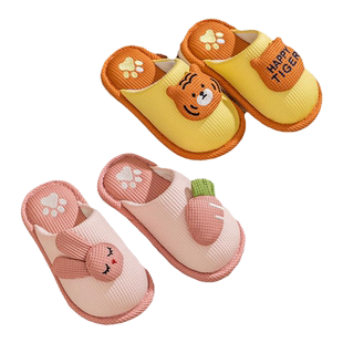 儿童拖鞋男宝宝女童棉拖鞋室内防滑女居家春秋亚麻家居家居鞋女孩