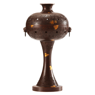 苏工点金黄铜汉纹香炉仿古檀香盘香炉家用室内沉香熏香炉香道摆件