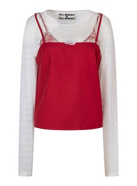 夏季假三件叠穿吊带长袖T恤女