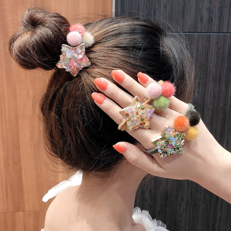 韩国泫雅风亮片五角星发圈可爱发绳女童扎头发皮筋头绳女网红发饰