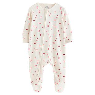 NEXT进口女宝宝双向斜拉链纯棉睡衣爬爬服新生婴儿A类包脚连体衣