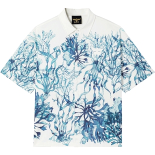 【珊海漫步】BOYLONDON春季情侣款短袖蓝色满印印花时尚衬衫外套