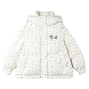 MUCMUKN童装 三防安心绒满印羽绒服90白鸭绒女童高充绒面包服保暖