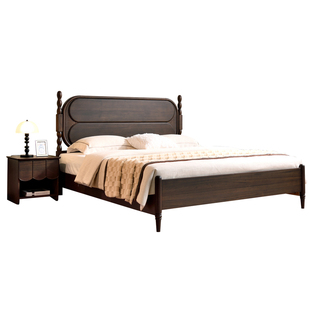 1米8的全实木床黑胡桃木原木适合小房间双人主卧法式复古中古风床