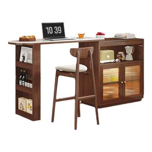 实木吧台桌家用阳台休闲小吧台可伸缩桌子小户型沙发旁玄关隔断柜