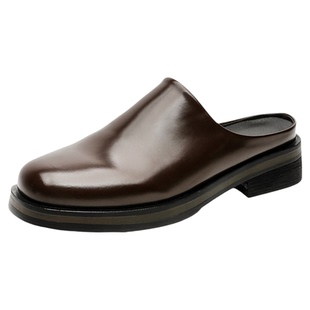 2026新款真皮包头半拖鞋男复古夏季外穿勃肯鞋懒人松糕增高穆勒鞋