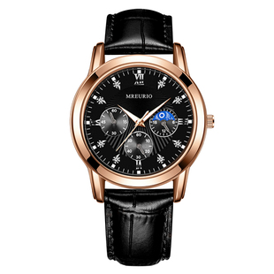 品牌正品新款男士手表男表皮带男款腕表三眼日月星辰石英表中学生