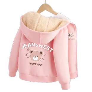 真维斯童装女童外套秋冬款儿童羊羔绒加绒加厚上衣女大童冬装棉服