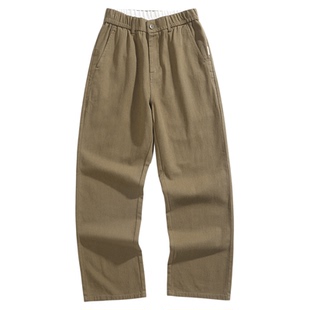 ONUN日系复古棉质直筒休闲长裤纯色基础百搭松紧腰宽松阔腿工装裤