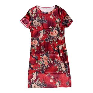 (清货L-3XL)时裳2026夏季短袖大码休闲丝绸连衣裙妈妈装尾货绿色