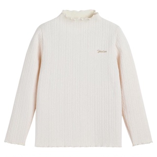 英氏女童加绒打底衫内搭2026冬装新款儿童加厚T恤半高领花边上衣