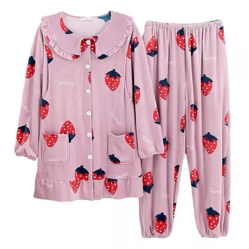 卡通月子服秋冬珊瑚绒产后孕妇女