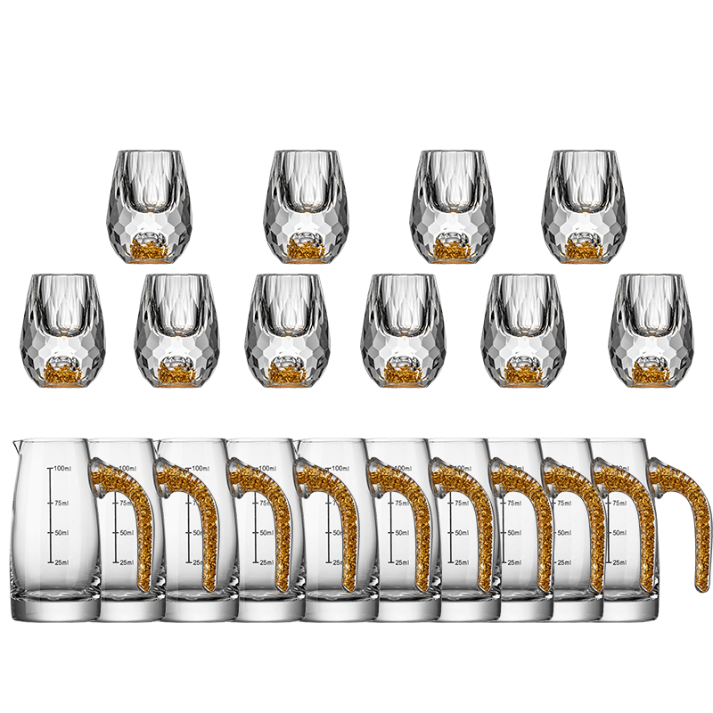 高档金箔白酒杯礼盒套装高端家用一口杯分酒器水晶玻璃酒具摆件