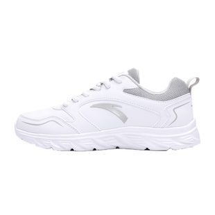 安踏女鞋运动鞋皮面防泼水女款春季新款轻便减震跑步鞋白色休闲鞋