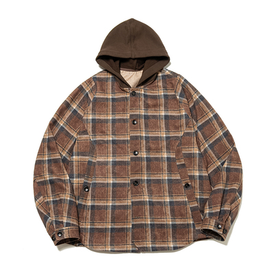 TANOXI斑驳纹理格纹连帽衫