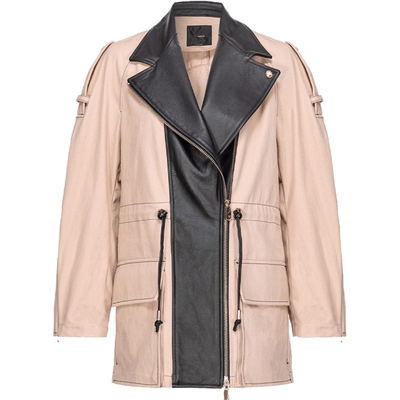 PINKO女士拼接抽绳收腰派克大衣