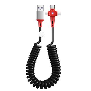 升级收纳弹簧线三合一快充手机一拖三数据线车载伸缩充电宝线适用苹果华为oppo荣耀typec安卓USB摩托车用tapy