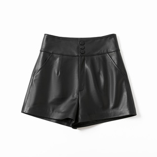 2025秋冬新款纯皮阔腿裤女休闲西装裤绵羊皮高腰显瘦百搭真皮短裤