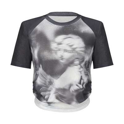 iammix27复古印花短袖圆领T恤