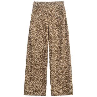 KEIKO 野性复古感豹纹阔腿休闲裤26春季设计感腰带直筒拖地长裤