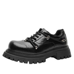 男士皮鞋年轻款休闲鞋潮流痞帅高级感大头鞋子百搭黑色厚底德比鞋