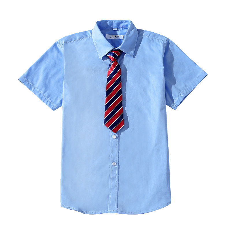 男童蓝色衬衣短袖女童校服纯棉
