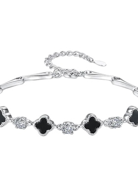 法式复古黑玛瑙四叶草手链女轻奢小众高级设计感时尚气质百搭手饰