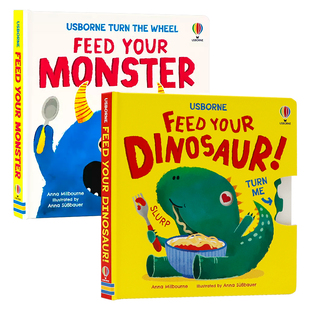 Usborne出品 亲子互动趣味转盘2册 喂养你的小恐龙/小怪兽 英文原版绘本 Feed your Dinosaur 儿童趣味互动纸板书 益智游戏 精装