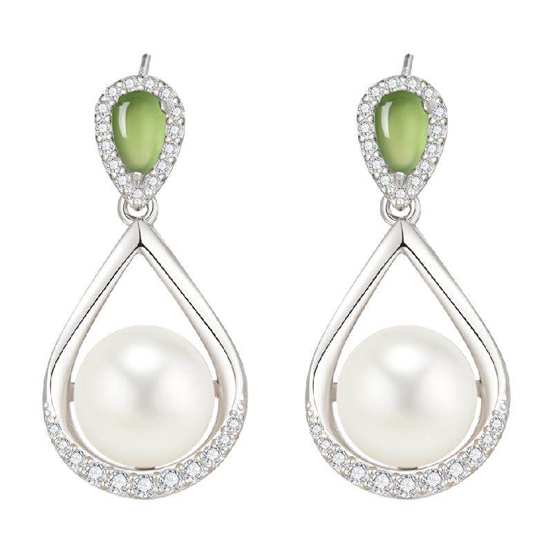 中国黄金珍尚银珍珠耳钉女和田玉耳坠轻奢气质礼物送女友妈妈S925