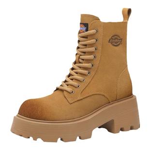 Dickies马丁靴女2025秋冬真皮单靴厚底增高靴子女加绒保暖工装靴