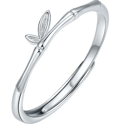 六桂福女纯银小众设计竹节戒指