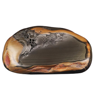 非遗名师安徽歙砚高档手工立体浮雕山水大砚台鱼籽金晕天然原石籽料大墨池文房四宝礼品老坑精品摆件送礼砚台