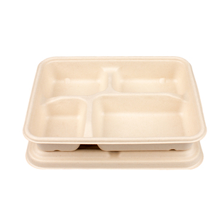 食品级一次性餐盒分格纸浆降解带盖一次性饭盒打包盒四格三格餐盘