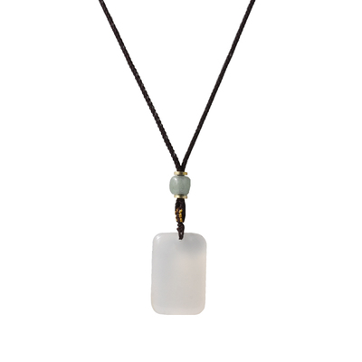 民族风天然白玉髓方块编织绳项链