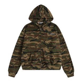 INSstudios 国潮美式复古「斑驳迷彩连帽卫衣」宽松加绒拉链外套