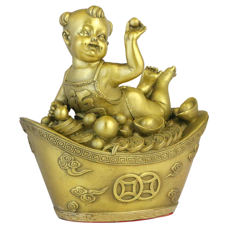 纯铜铜金元宝招财童子工艺品摆件