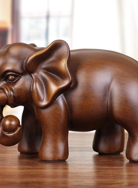 木雕大象摆件工艺品实木质大号可爱象摆设一对客厅电视酒柜装饰品