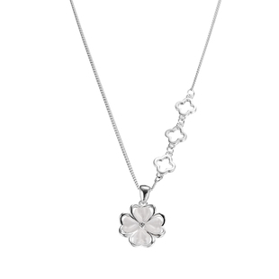 永兴银楼足银990银项链女年轻款猫眼石四叶草锁骨链吊坠简约气质