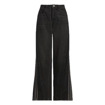 牛仔裤工装水洗抽绳褶皱条纹宽松