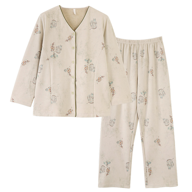 猫人老人睡衣女秋冬加厚保暖德绒薄绒长袖中年妈妈506070岁家居服