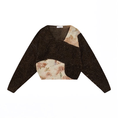 SourceWithU花棕色针织开衫