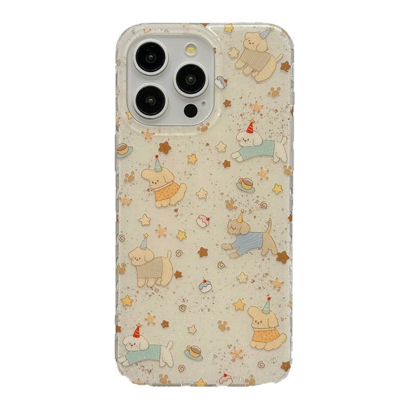 韩风趣味可爱星星小狗适用苹果15手机壳iPhone16ProMax新款15pro防摔13女款小众12双层闪粉14pro全包保护套男
