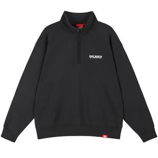 Dickies帝酷适25秋冬新款字母刺绣抓绒内里半拉链运动风卫衣男女