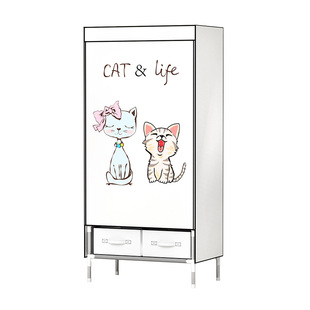 衣柜简易单人布衣柜现代简约加粗钢管加厚宿舍防尘带抽屉布艺衣橱