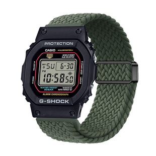 适用卡西欧表带小方块DW5600尼龙编织表带dw6900磁吸扣回环表链G5700透气亲肤GWB5600运动腕带gw5610改装手链