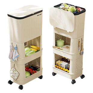 厨房垃圾桶高款可移动家用大容量带盖免弯腰卫生桶滑盖日式置物架