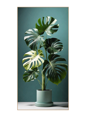 小清新现代简约植物装饰画客厅过道贴画绿色大叶植物装饰画北欧风