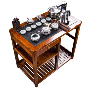 花梨木茶车乌金石实木可移动带轮茶台水柜茶盘茶桌新中式