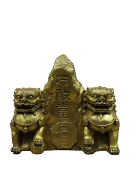 纯黄铜泰山石敢当双狮家居摆件