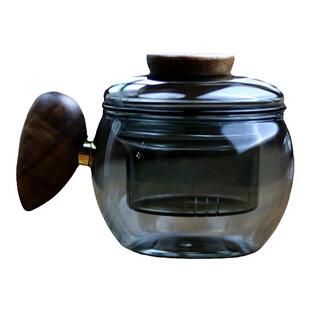 高颜值木柄泡茶杯 小号200ml分离杯耐热玻璃花茶杯内胆过滤三件杯